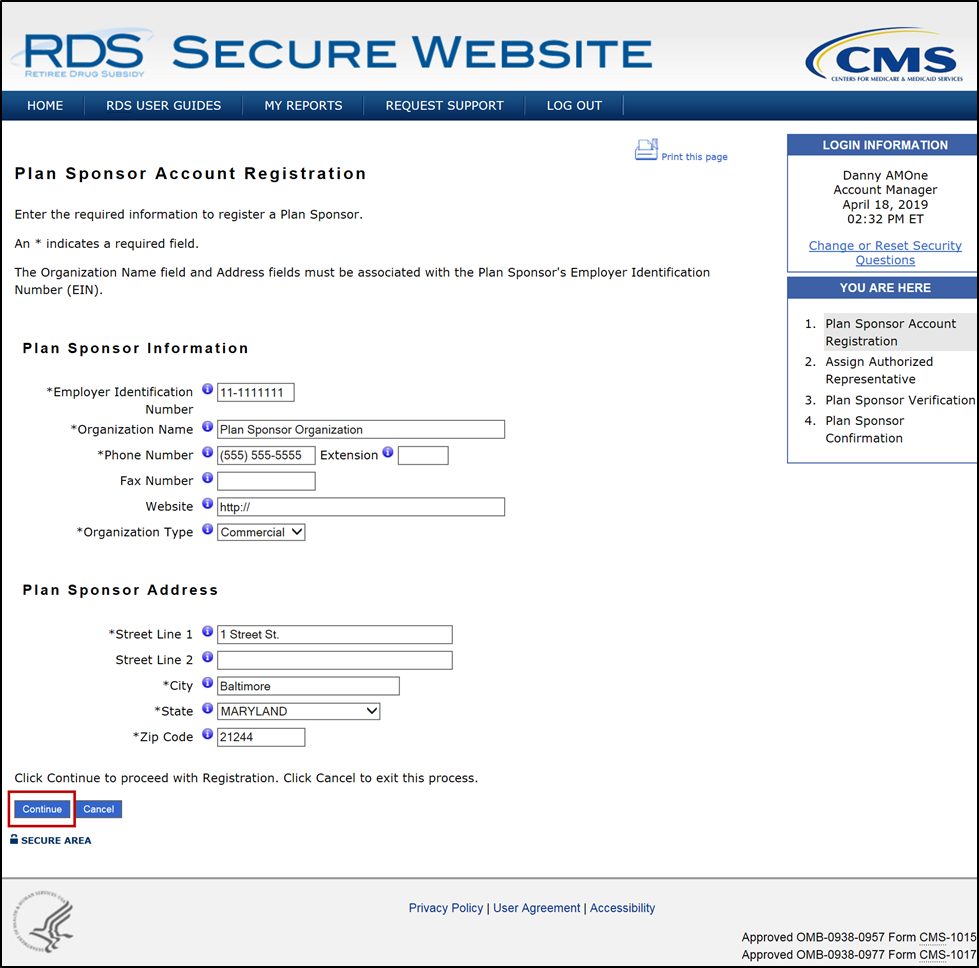 Plan Sponsor Account Registration