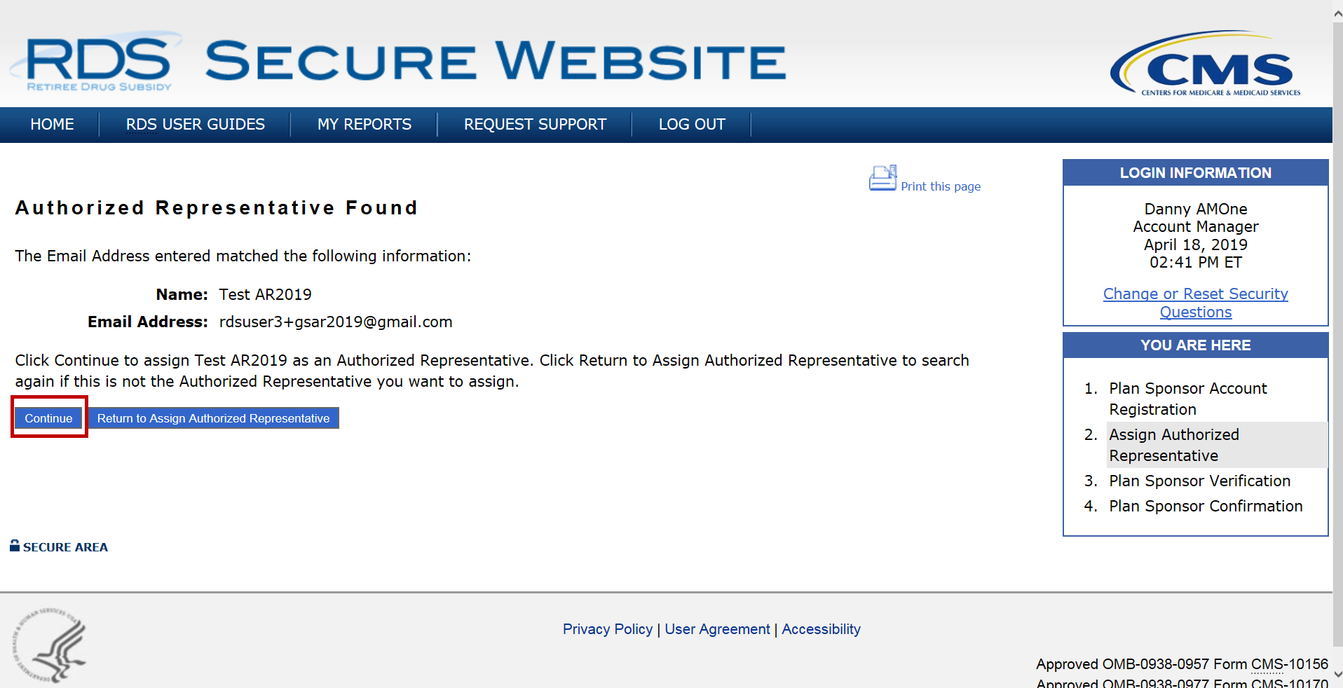 Authorized Representative Found