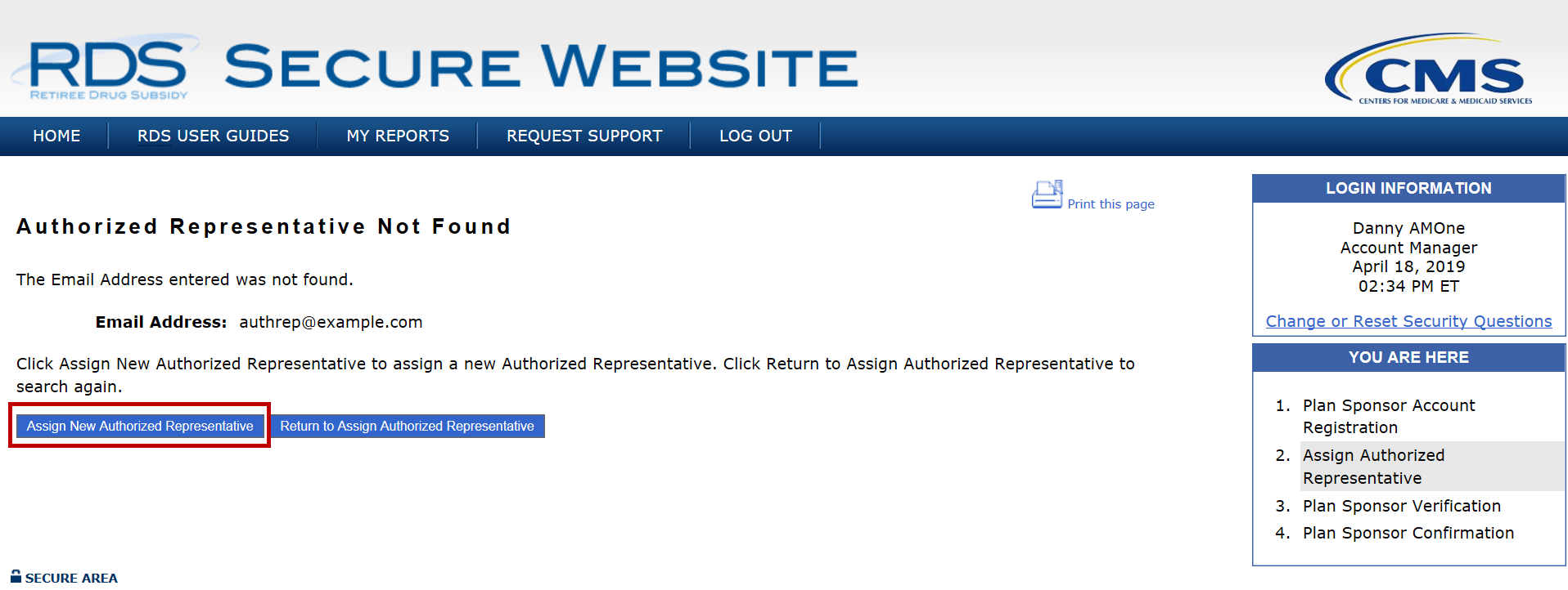 Authorized Representative Not Found