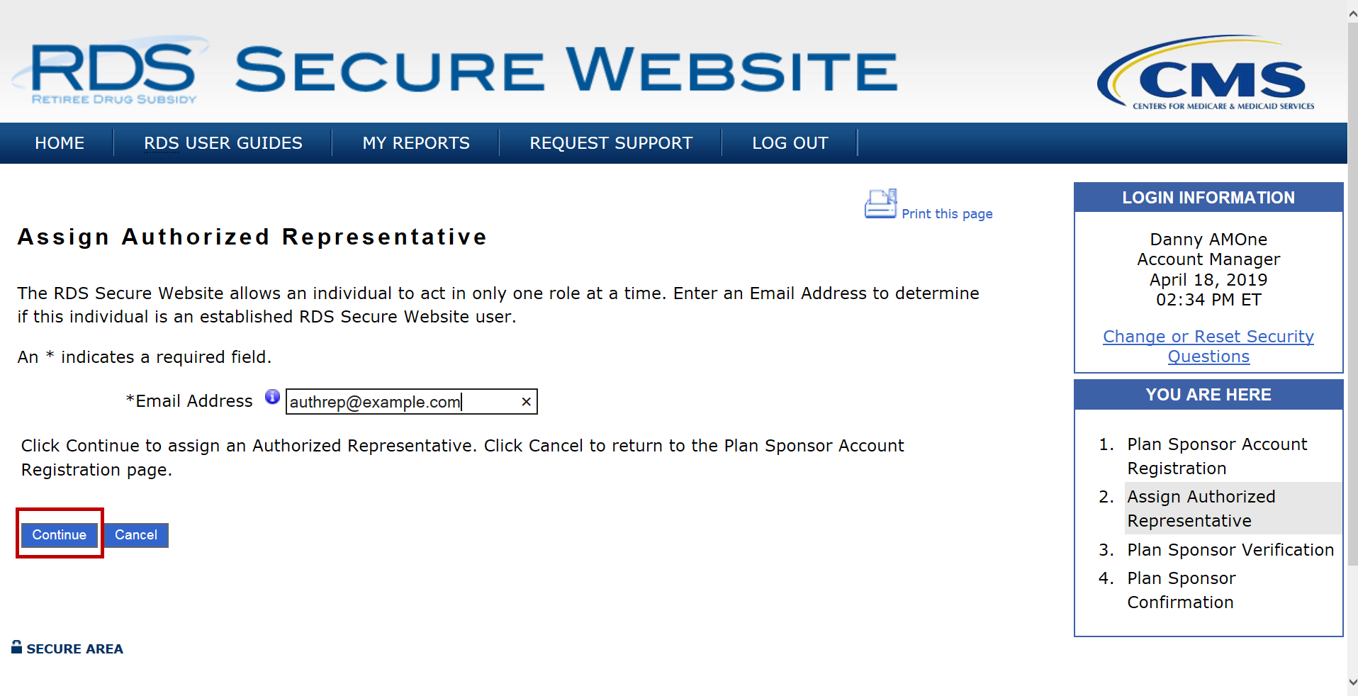 Assign Authorized Representative