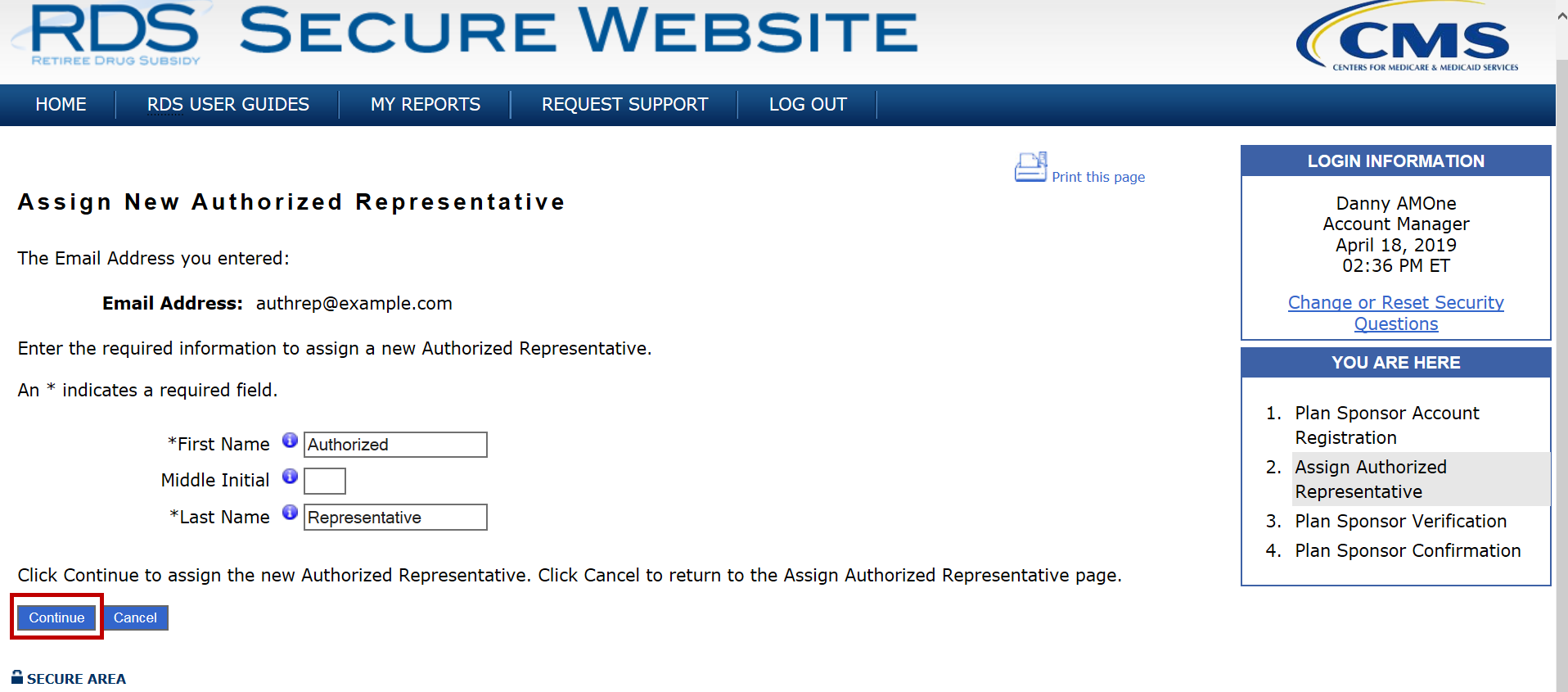 Assign New Authorized Representative