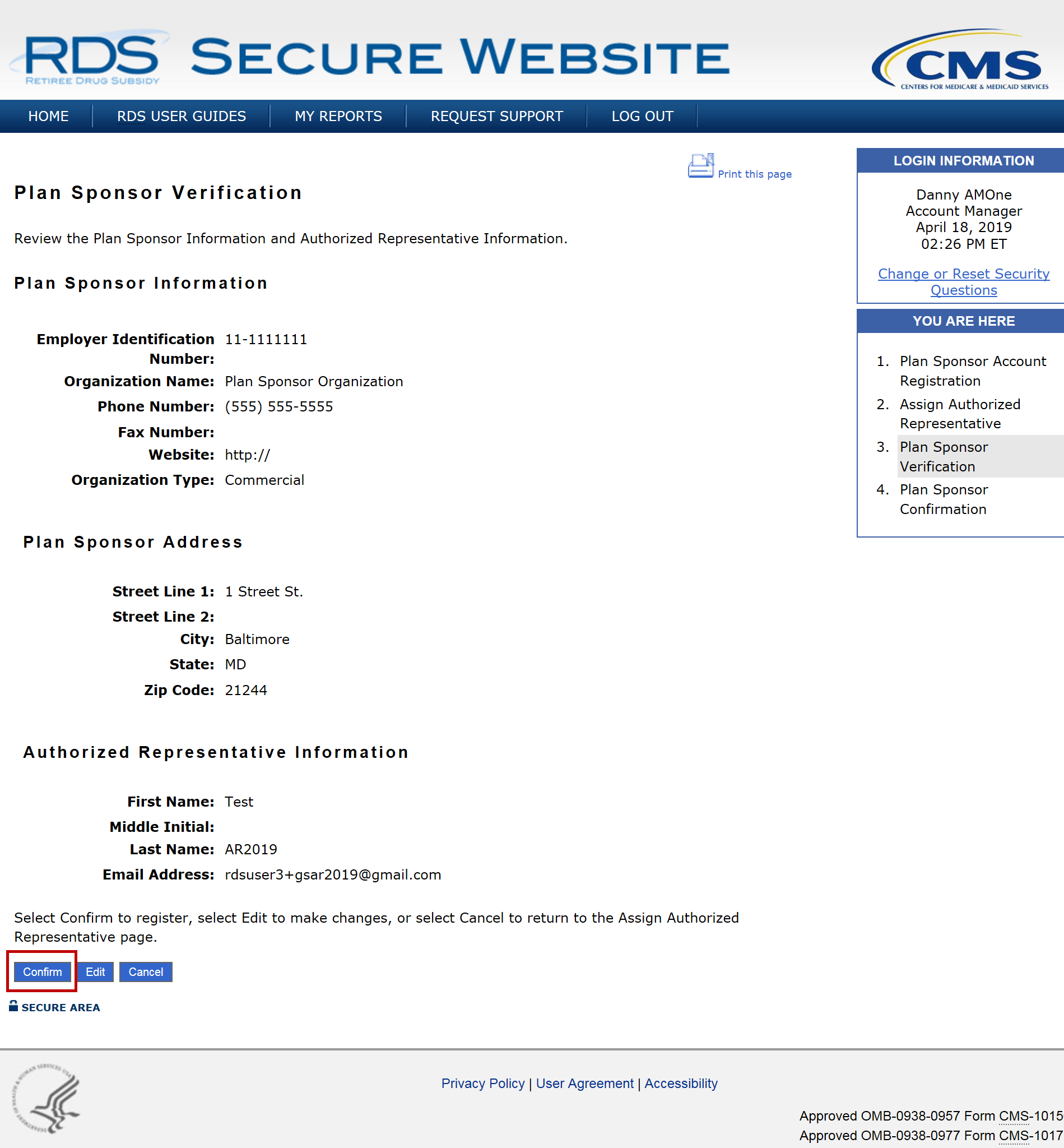 Plan Sponsor Verification