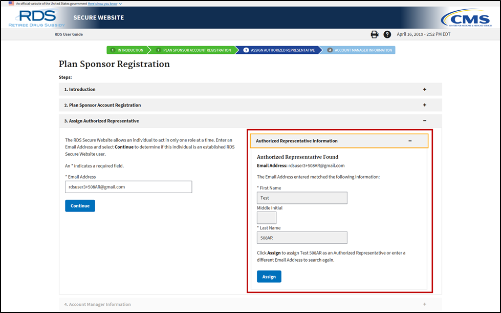 Authorized Representative Found