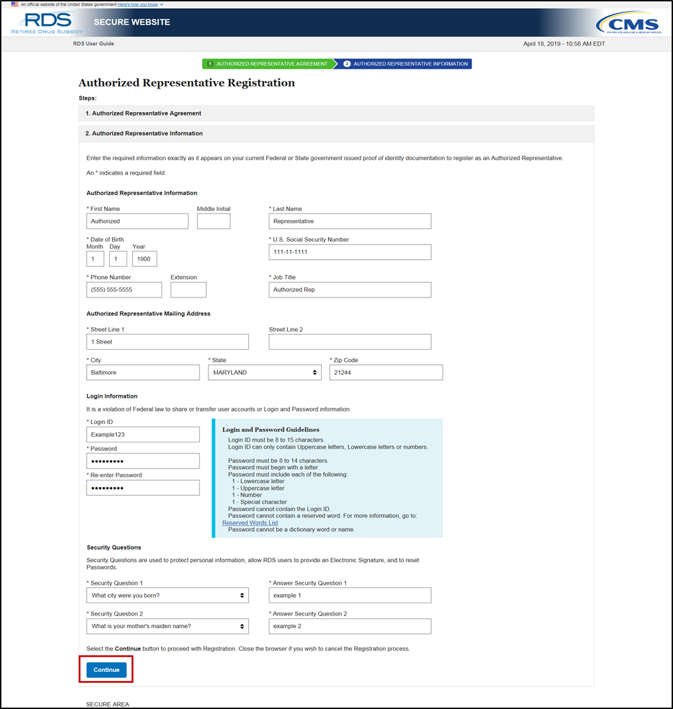 Authorized Representative Information