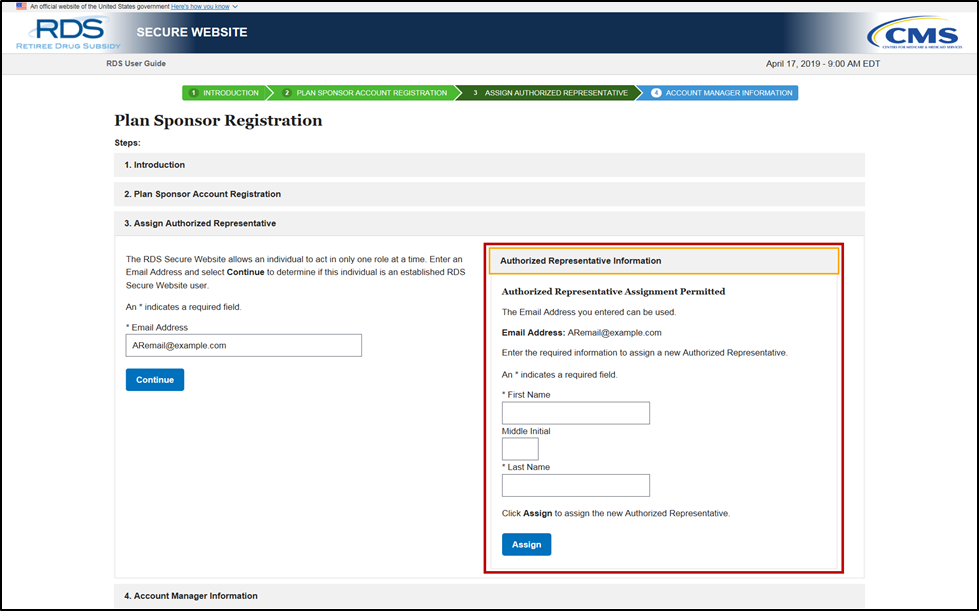  Select [Assign New Authorized Representative]
