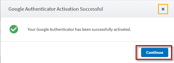Google Authenticator Activation Successful Screenshot