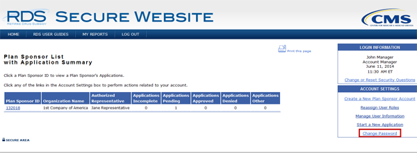  Select [Change Password]