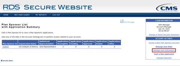  Select [Manage User Information]