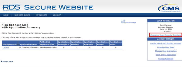  Select [Change or Reset Security Questions]
