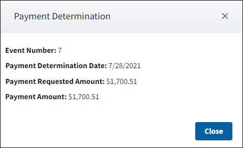Payment Determination pop-up with sample data.