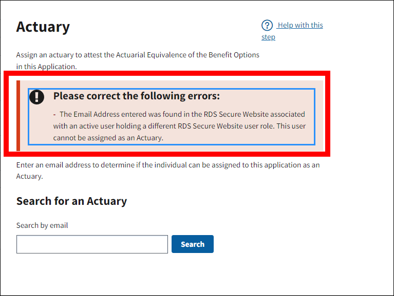 Actuary page with Actuary Cannot Use message highlighted.