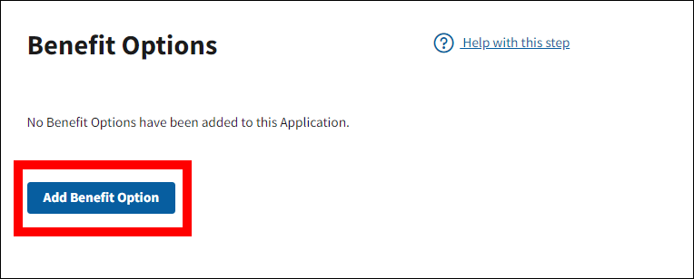 Benefit Options page with Add Benefit Option button highlighted.