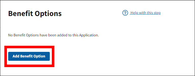 Benefit Options page with Add Benefit Option button highlighted.