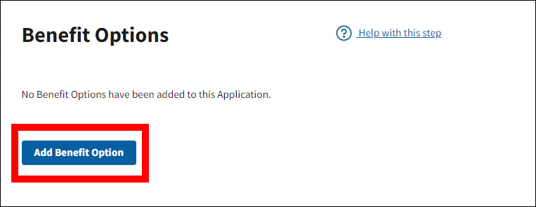 Benefit Options page with Add Benefit Option button highlighted.