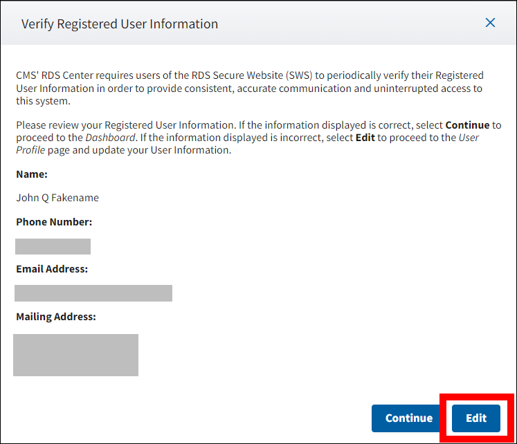 Verify Registered User Information page with Edit button highlighted.