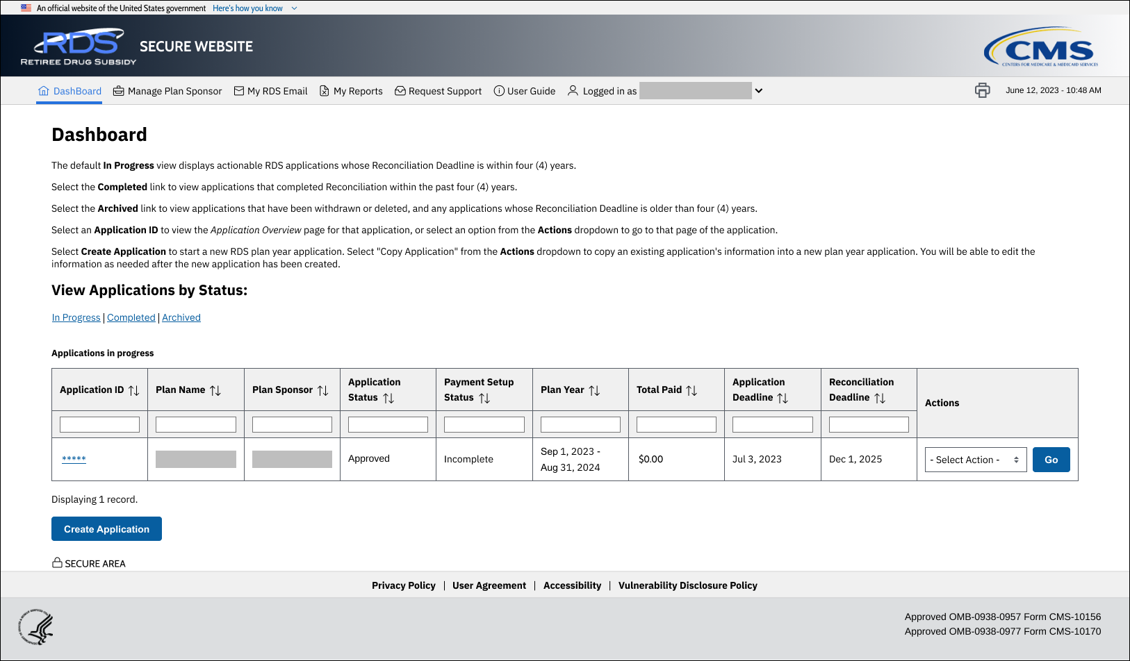 Dashboard page with sample data.