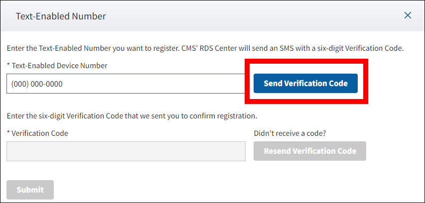 Text-Enabled Number pop-up with sample form data. Send Verification Code button is highlighted.