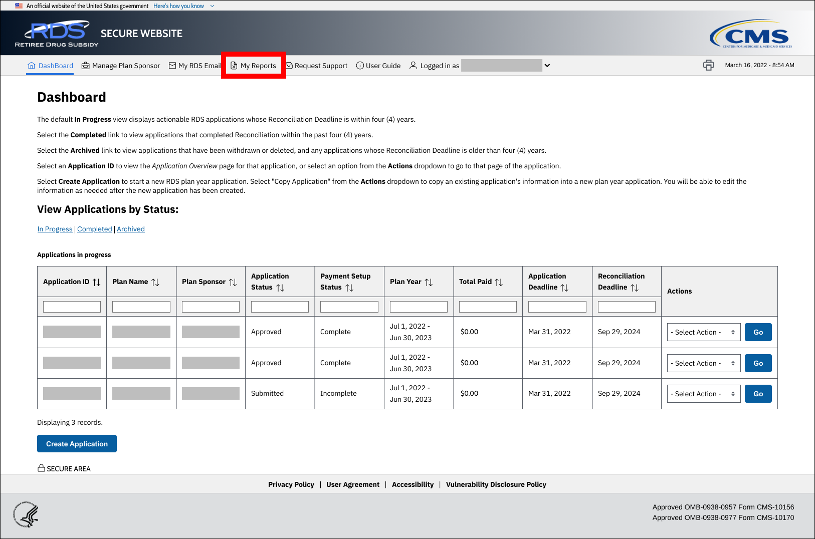 Dashboard page with sample data. My Reports is highlighted in top nav.